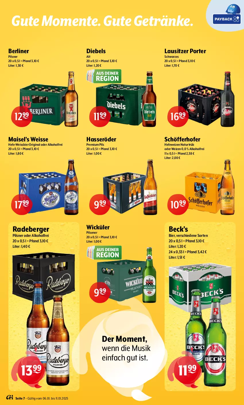 Aktueller Prospekt Getraenke Hoffmann - Prospekte - von 06.01 bis 11.01.2025 - strona 7 - produkty: alkohol, Berger, berliner, bier, diebels, eis, ente, getränk, getränke, gin, hasseröder, Hefe, hefeweizen, mais, natur, pils, pilsener, pilsner, premium pils, radeberger, radeberger pilsner, schöfferhofer, Ti, weissbier, WICK