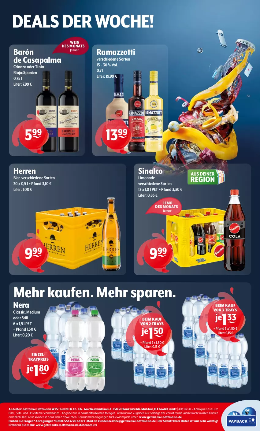 Aktueller Prospekt Getraenke Hoffmann - Prospekte - von 06.01 bis 11.01.2025 - strona 8 - produkty: abholpreise, bier, eis, getränk, getränke, gewinnspiel, limo, limonade, rama, ramazzott, ramazzotti, reis, Ria, rioja, sinalco, Spiele, Ti, wein, Zelt, zott