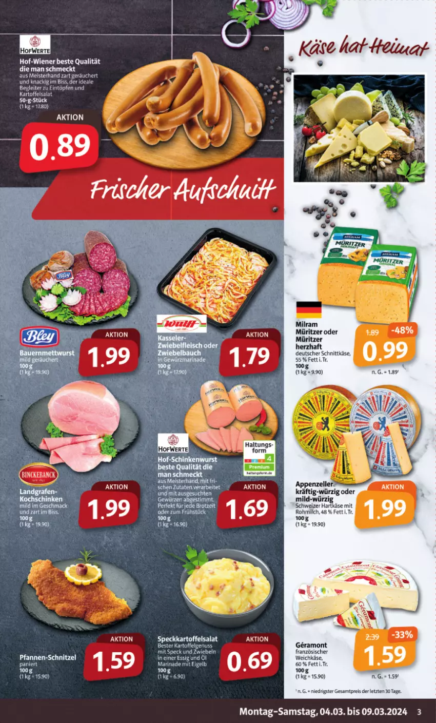 Aktueller Prospekt Markant - Prospekte - von 04.03 bis 09.03.2024 - strona 3 - produkty: deutscher schnittkäse, eis, französischer weichkäse, hartkäse, kartoffel, kartoffelsalat, Käse, marinade, Meister, milch, milram, pfanne, pfannen, reis, salat, schnittkäse, schnitzel, schweizer hartkäse, Speck, Ti, weichkäse, wiener, ZTE