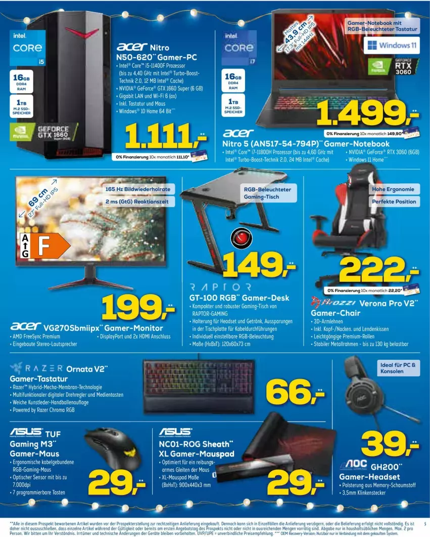 Aktueller Prospekt Euronics - Prospekte - von 22.12 bis 29.12.2021 - strona 5 - produkty: Headset, Intel, Leuchte, Maus, monitor, nero, notebook, Razer, Tastatur, tee, Ti, tisch