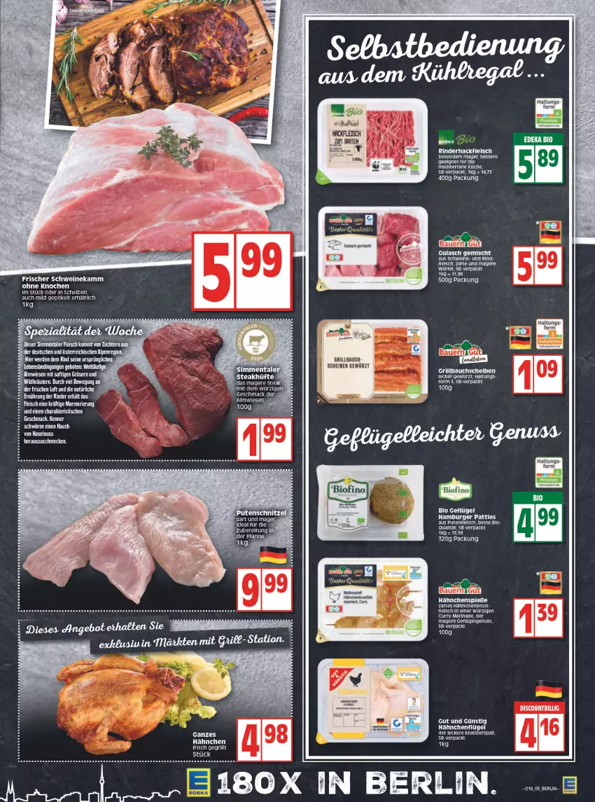 Aktueller Prospekt Edeka - Angebote der Woche - von 18.04 bis 23.04.2022 - strona 5 - produkty: Bau, bauchscheiben, bio, burger, curry, deka, eis, fleisch, Geflügel, gewürz, grill, Grillbauch, gulasch, hackfleisch, hähnchenbrust, hähnchenflügel, hamburger, kräuter, kräutern, küche, LG, mac, Marimer, nuss, pute, putenschnitzel, rind, rinder, rinderhackfleisch, saft, schnitzel, schwein, schweine, sim, steak, tee, Ti, Tiere, wein, weine, Wild, würfel