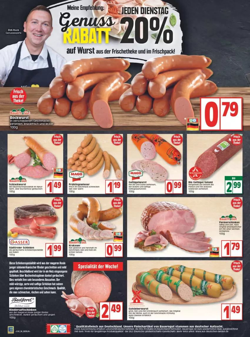 Aktueller Prospekt Edeka - Angebote der Woche - von 18.04 bis 23.04.2022 - strona 6 - produkty: apfel, arla, auer, aufschnitt, Bau, Bauer, bauerngut, bio, bockwurst, buch, eis, elle, farmerschinken, fleisch, Geflügel, gewürz, gin, gsw, gurke, gutsleberwurst, Holz, honig, HP, krakauer, lack, lebensmittel, leberwurst, LG, mac, natur, nuss, reis, rind, rinder, saft, salami, schinken, schnitten, schnittlauch, Spezi, südtiroler, tee, Ti, tisch, wiener, wurst, zwiebel