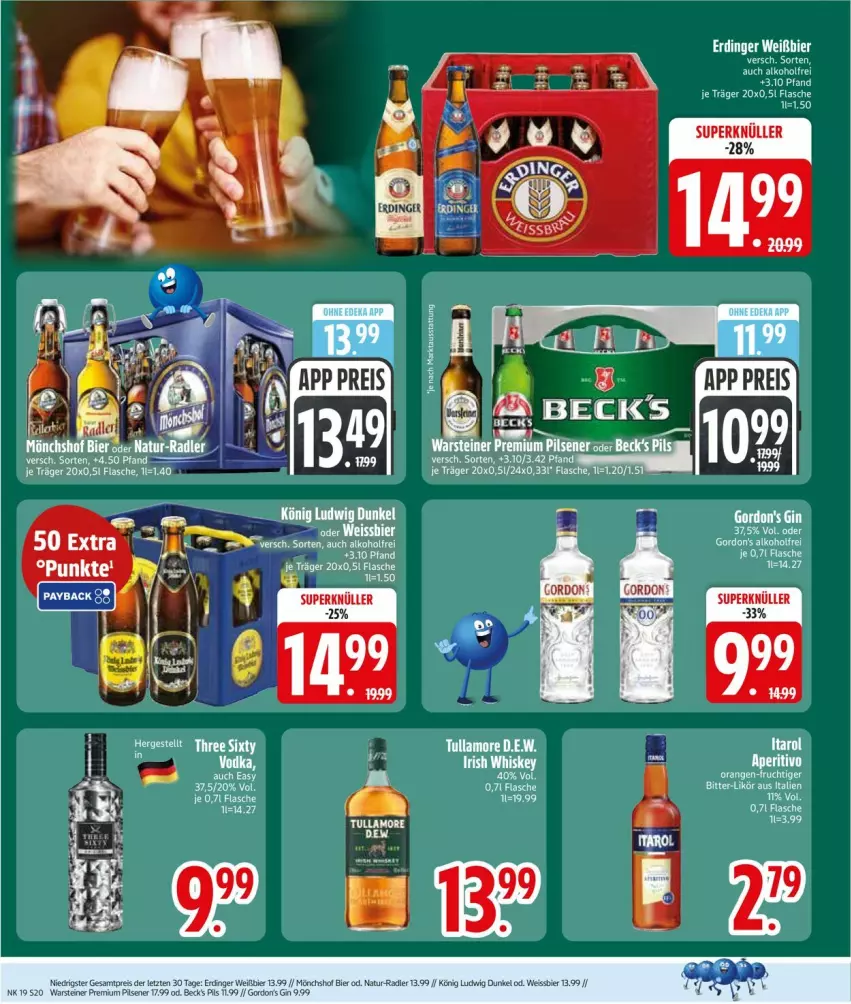 Aktueller Prospekt Edeka - Prospekte - von 04.05 bis 09.05.2026 - strona 22 - produkty: alkohol, becks, bett, bier, eis, erdinger, flasche, gin, gordon, gordon's, mönchshof, natur, pils, pilsener, premium pils, reis, steiner, Three Sixty, Ti, warsteiner, weissbier, ZTE