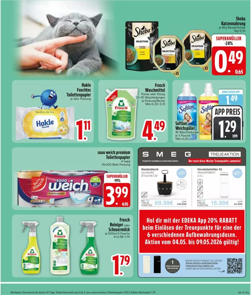 Aktueller Prospekt Edeka - Prospekte - von 04.05 bis 09.05.2026 - strona 27 - produkty: Aufbewahrungsdose, Behälter, besteck, beutel, feuchtes toilettenpapier, flasche, Frosch, hakle, Heu, katzennahrung, korb, milch, papier, reiniger, Schal, Schale, scheuermilch, sheba, Ti, toilettenpapier, waschmittel, ZTE