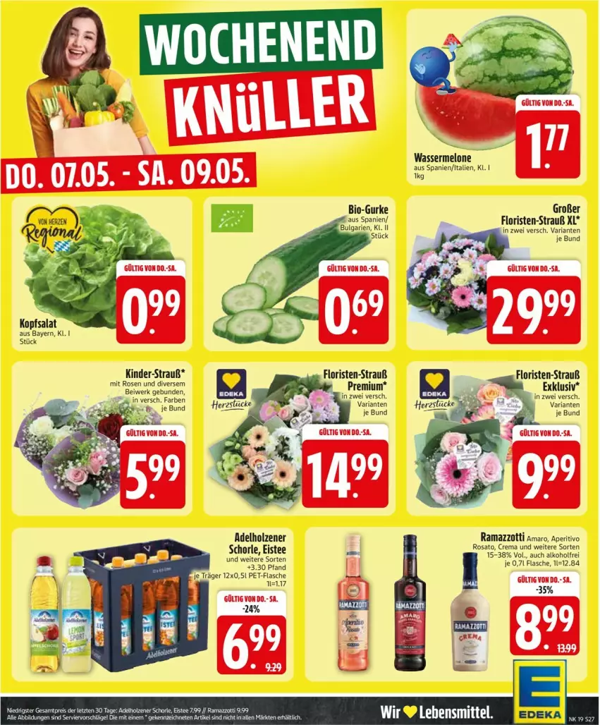 Aktueller Prospekt Edeka - Prospekte - von 04.05 bis 09.05.2026 - strona 29 - produkty: adelholzener, alkohol, amaro, bio, eis, eistee, flasche, gurke, Holz, Kinder, kopfsalat, lebensmittel, LG, melone, rama, ramazzott, ramazzotti, Ria, rosato, rosen, salat, schorle, tee, Ti, wasser, wassermelone, zott