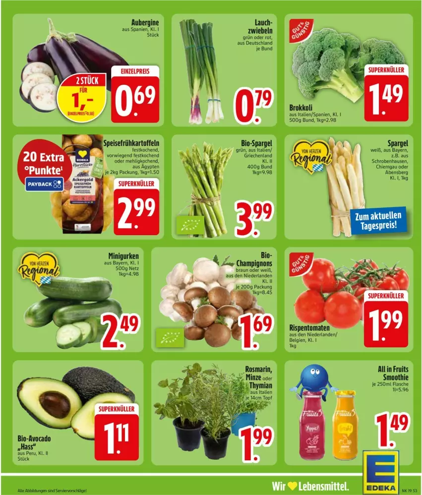 Aktueller Prospekt Edeka - Prospekte - von 04.05 bis 09.05.2026 - strona 5 - produkty: aubergine, avocado, bio, brokkoli, flasche, gin, gurke, gurken, LG, mehl, minze, rosmarin, smoothie, spargel, topf, zwiebel, zwiebeln