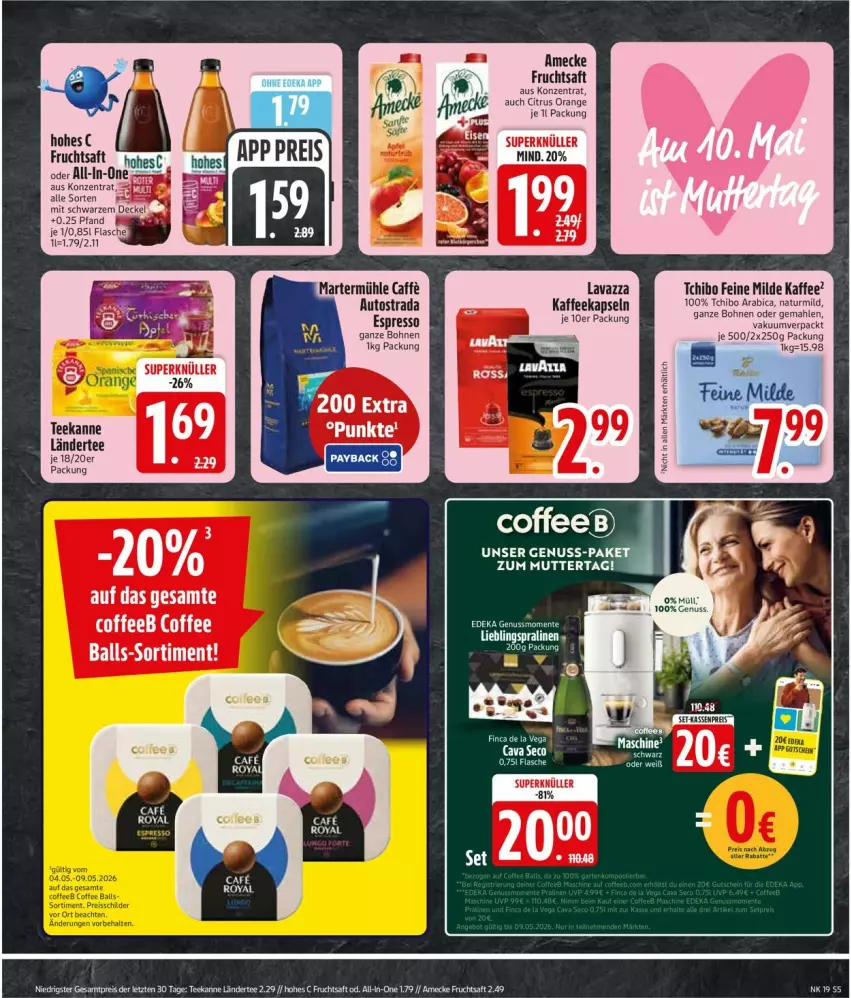 Aktueller Prospekt Edeka - Prospekte - von 04.05 bis 09.05.2026 - strona 7 - produkty: amecke, auto, ball, bohne, bohnen, caffe, citrus, eis, espresso, frucht, fruchtsaft, Hohes C, kaffee, kaffeekapseln, Ländertee, lavazza, natur, nuss, orange, reis, saft, Tchibo, tee, teekanne, Ti, ZTE