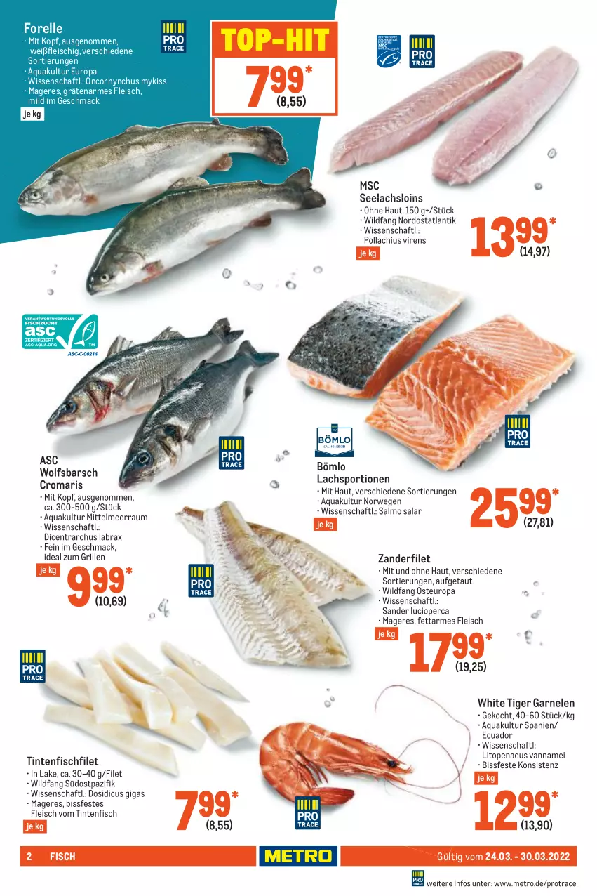 Aktueller Prospekt Metro - Food - von 24.03 bis 30.03.2022 - strona 2 - produkty: aqua, eis, elle, filet, fisch, fleisch, forelle, garnelen, grill, ideal zum grillen, lachs, mac, Metro, rel, rwe, Sport, Ti, top-hit, Wild, wolfsbarsch, Zander