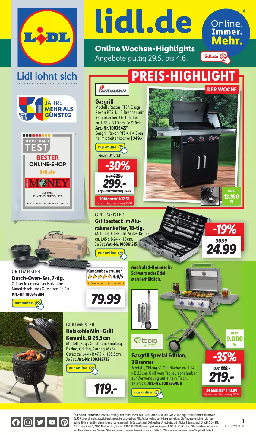 Aktueller Prospekt Lidl - Wochen-Highlights im Onlineshop - von 29.05 bis 04.06.2023 - strona 1 - produkty: angebot, angebote, dell, edelstahl, eis, elle, grill, Holz, Kocher, Mode, ndk, reis, rel, Ria, ring, rwe, Schal, Schale, Ti