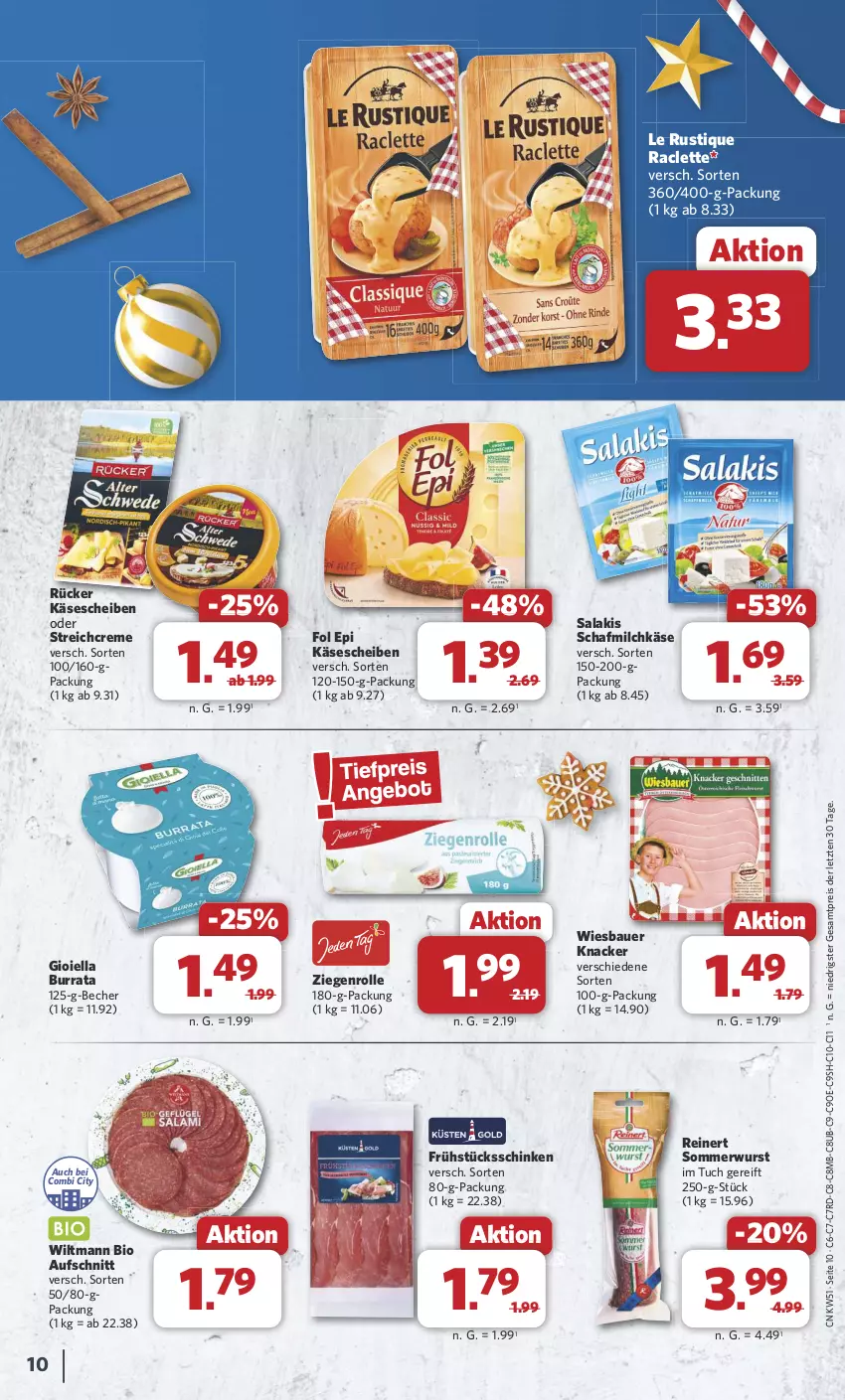 Aktueller Prospekt Combi - Prospekte - von 16.12 bis 24.12.2024 - strona 10 - produkty: auer, aufschnitt, Bau, Bauer, Becher, bio, Burrata, creme, eis, fol epi, Käse, käsescheiben, knacker, Le Rustique, milch, reinert, reis, salakis, schinken, Ti, tuc, wiesbauer, wiltmann, wurst, ZTE