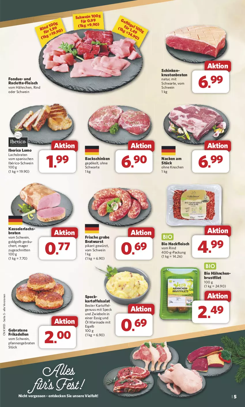 Aktueller Prospekt Combi - Prospekte - von 16.12 bis 24.12.2024 - strona 5 - produkty: bio, braten, bratwurst, brustfilet, decke, dell, eis, elle, essig, felgen, filet, fleisch, Fondue, frikadellen, gewürz, grobe bratwurst, hackfleisch, kartoffel, kartoffelsalat, kasseler, krustenbraten, lachs, Lachsbraten, LG, marinade, natur, nuss, pfanne, pfannen, rind, salat, schinken, schnitten, schwein, Speck, Ti, wein, wurst, zwiebel, zwiebeln