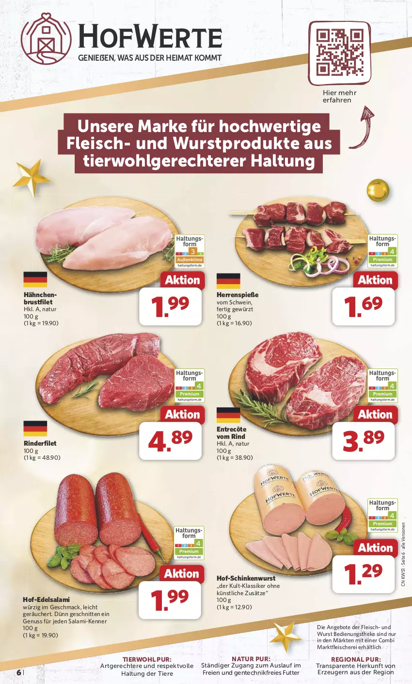 Aktueller Prospekt Combi - Prospekte - von 16.12 bis 24.12.2024 - strona 6 - produkty: angebot, angebote, brustfilet, Edelsalami, eis, ente, entrecôte, filet, fleisch, Fleischerei, gewürz, hähnchenbrust, hähnchenbrustfilet, LG, mac, natur, nuss, reis, rind, rinder, rinderfilet, salami, Schere, schinken, schinkenwurst, schnitten, schwein, Ti, Tiere, wein, wurst, ZTE