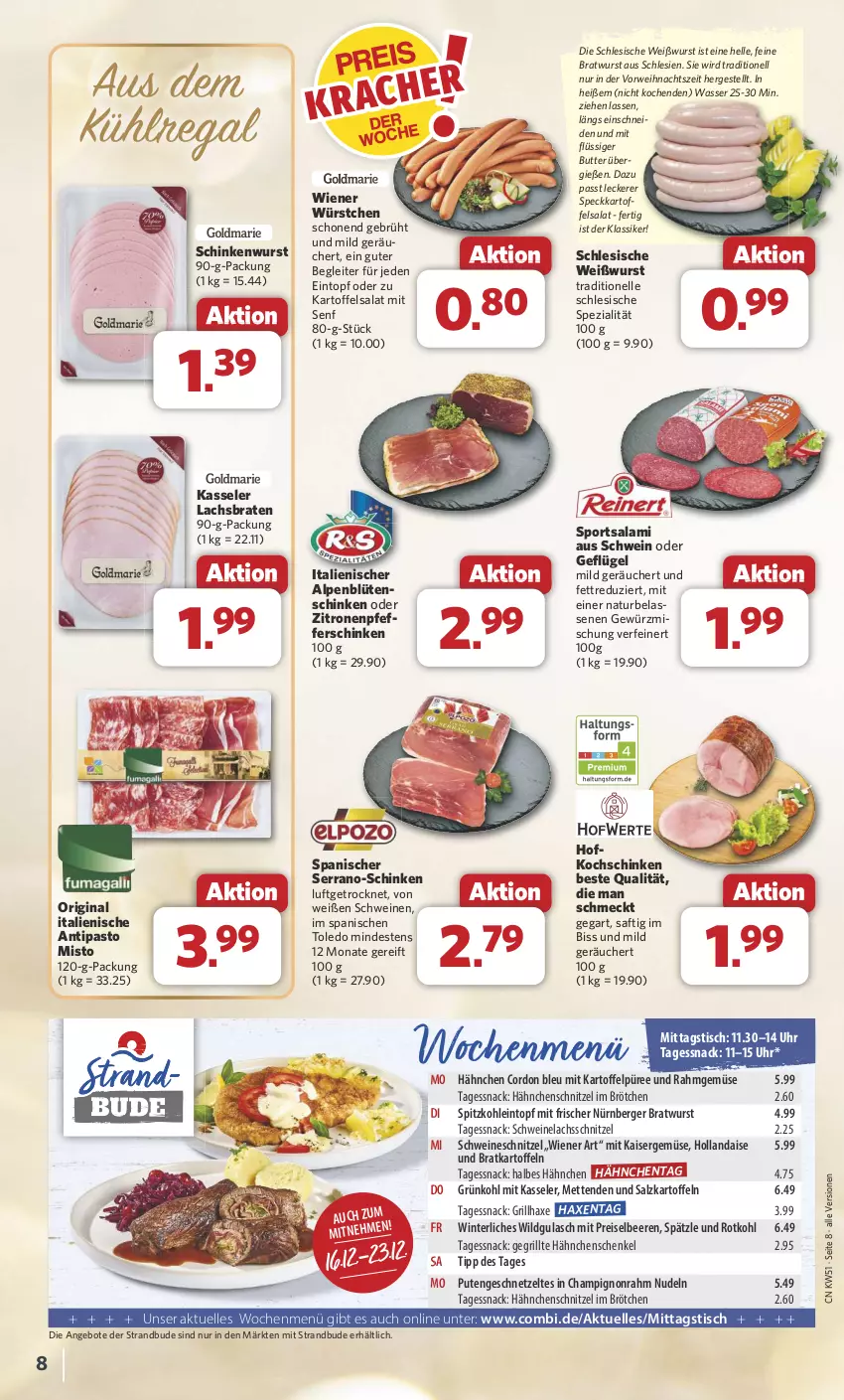 Aktueller Prospekt Combi - Prospekte - von 16.12 bis 24.12.2024 - strona 8 - produkty: angebot, angebote, aus dem kühlregal, axe, beere, beeren, Berger, Blüte, braten, bratwurst, brötchen, butter, champignon, cordon bleu, eintopf, eis, elle, Geflügel, Gegrillte Hähnchenschenkel, geschnetzeltes, gewürz, Gewürzmischung, gin, grill, grillhaxe, gulasch, hähnchenschenkel, Hähnchenschnitzel, Haxe, henkel, hollandaise, Kaiser, Kaisergemüse, kartoffel, kartoffeln, Kartoffelpüree, kartoffelsalat, kasseler, kochschinken, kühlregal, lachs, Lachsbraten, Mett, metten, Mettenden, natur, nudel, nudeln, nürnberger, pfeffer, püree, pute, Putengeschnetzeltes, Rahmgemüse, regal, reis, rotkohl, rwe, saft, salami, salat, salz, schenkel, schinken, schinkenwurst, schnitzel, schwein, schweine, Schweinelachs, schweineschnitzel, senf, serrano, snack, Speck, Spezi, spitzkohl, Sport, Ti, tisch, topf, uhr, wasser, wein, weine, Weißwurst, wiener, wiener würstchen, Wild, wurst, würstchen, Zelt, zitrone, zitronen