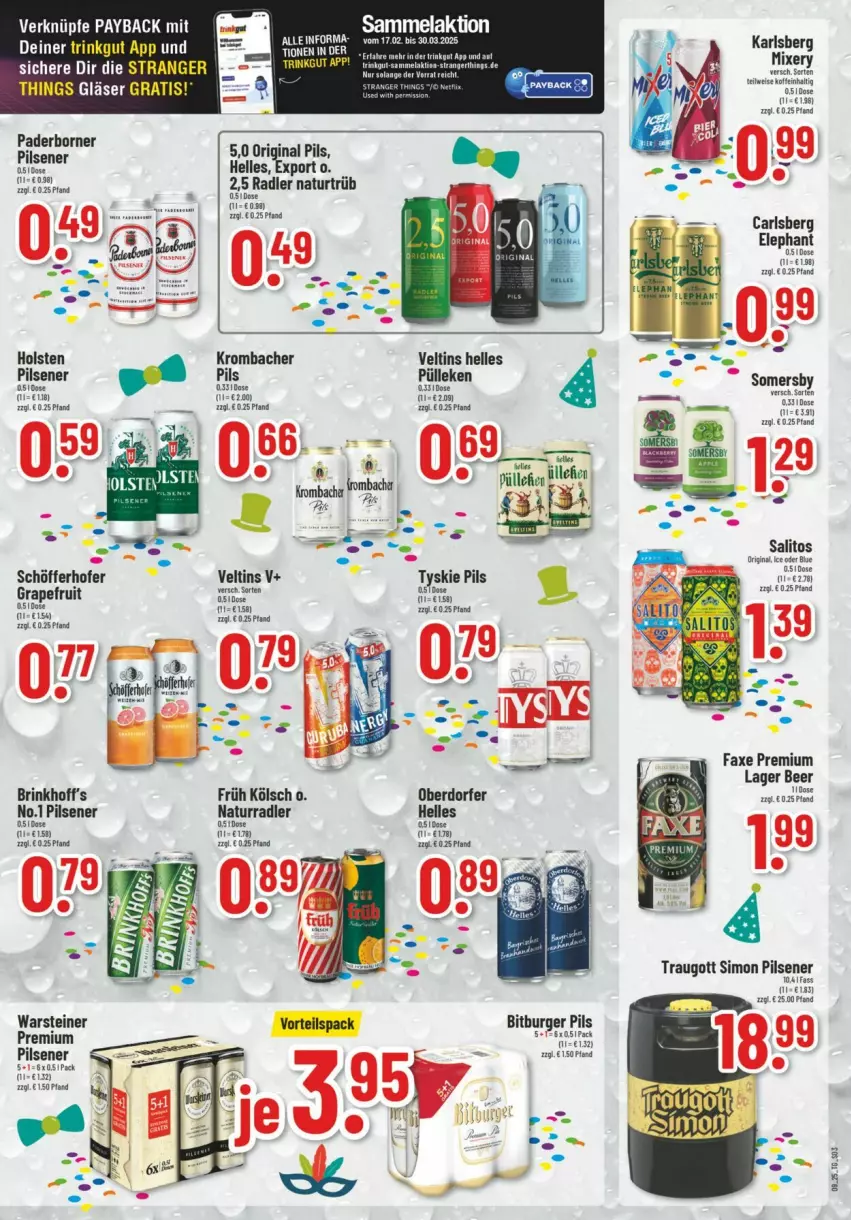 Aktueller Prospekt Trinkgut - Prospekte - von 23.02 bis 01.03.2025 - strona 3 - produkty: axe, bitburger, bitburger pils, burger, carlsberg, eier, elle, Früh Kölsch, gin, Gläser, grapefruit, holsten, krombache, krombacher, natur, payback, pils, pilsener, radler, schöfferhofer, somersby, steiner, Ti, veltins, warsteiner