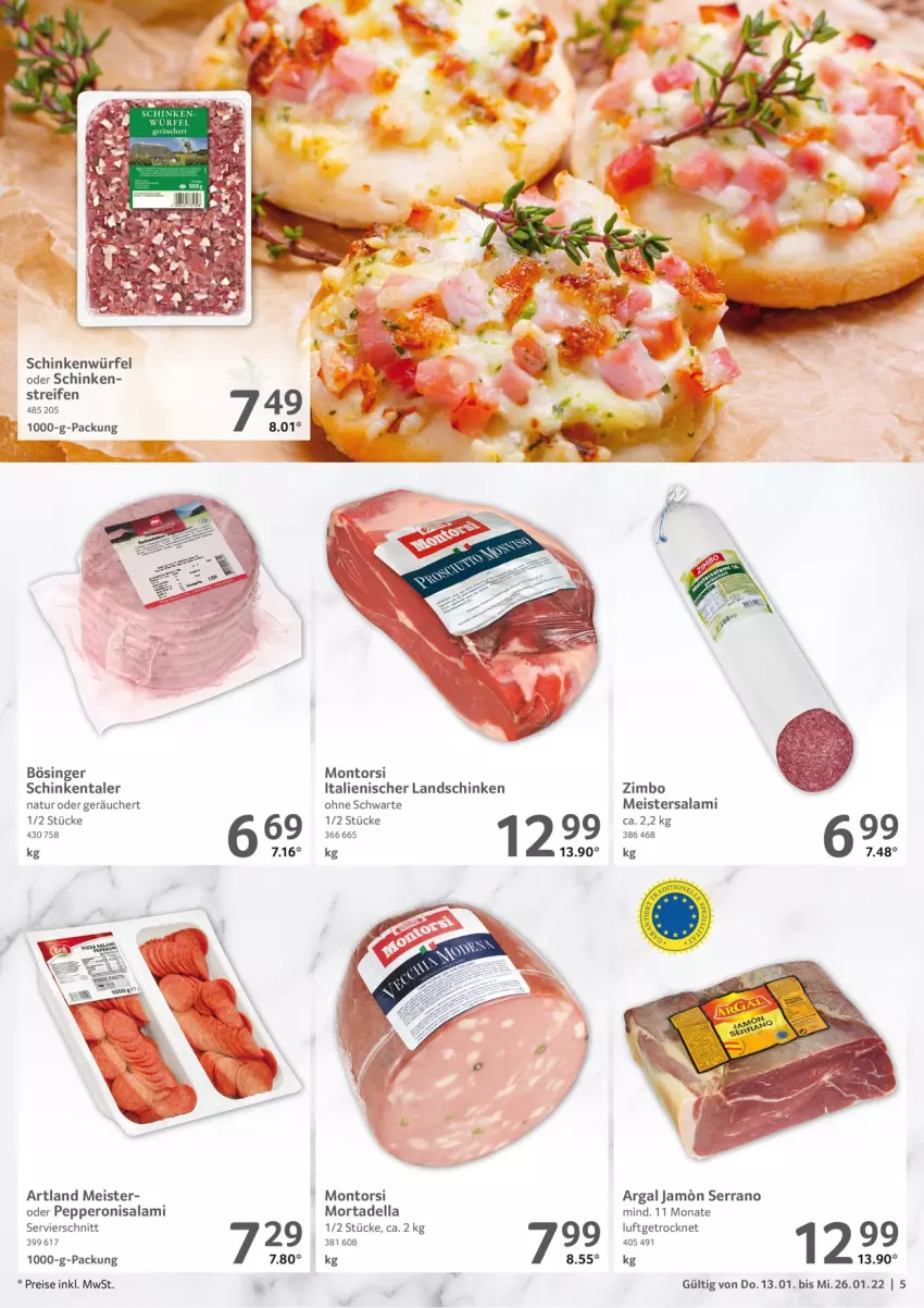 Aktueller Prospekt Selgros - Vorschau:
            Gastro - von 13.01 bis 26.01.2022 - strona 5 - produkty: dell, eis, landschinken, Meister, montorsi, mortadella, natur, Peroni, reifen, reis, salami, schinken, serrano, Ti, würfel, zimbo