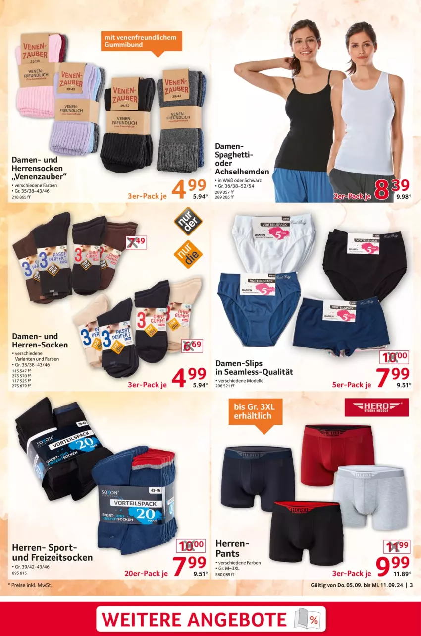 Aktueller Prospekt Selgros - Non Food - von 05.09 bis 11.09.2024 - strona 3 - produkty: achselhemd, Damen-Slip, damen-slips, dell, eis, elle, Freizeitsocken, hemd, hemden, herren-socken, Herrensocken, Mode, reis, Ria, slip, slips, socken, spaghetti, Sport, Ti