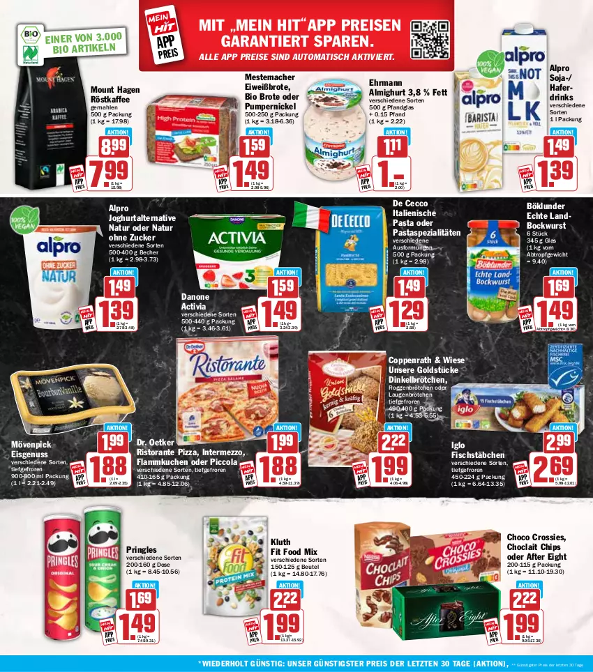Aktueller Prospekt Hit - Wochenprospekt - von 29.12.2025 bis 03.01.2026 - strona 22 - produkty: activia, after eight, almighur, almighurt, alpro, auto, Becher, beutel, bio, bockwurst, böklunder, brot, brötchen, chips, choclait chips, choco crossies, cola, coppenrath, crossies, danone, danone activia, De Cecco, dinkelbrötchen, Dr. Oetker, drink, drinks, ecco, ehrmann, ehrmann almighurt, eis, Eiweißbrot, fisch, fischstäbchen, flammkuchen, Goldstücke, hafer, Haferdrink, iglo, intermezzo, italienische pasta, joghur, joghurt, kaffee, kuchen, lamm, mac, mestemacher, mövenpick, mövenpick eis, natur, nuss, pasta, pizza, pringles, Pumpernickel, reis, ring, ristorante, ristorante pizza, roggenbrötchen, röstkaffee, soja, Spezi, Ti, tisch, wurst, ZTE, zucker
