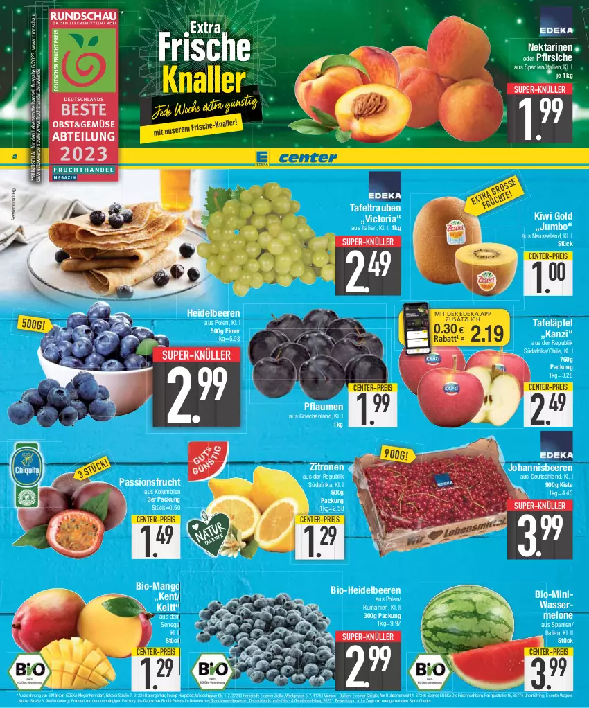 Aktueller Prospekt E Center - Angebote der Woche - von 31.07 bis 05.08.2023 - strona 2 - produkty: Abtei, Astra, beere, beeren, bio, coupon, deka, eimer, eis, Elan, ente, frucht, Garten, heidelbeere, heidelbeeren, johannisbeere, Johannisbeeren, jumbo, kiwi, Kiwi Gold, lebensmittel, mango, melone, Nektar, nektarinen, nektarinen oder, nuss, obst, oder pfirsiche, passionsfrucht, pfirsich, pfirsiche, pflaume, pflaumen, reis, Ria, ring, rosen, rum, speyer, Stiegl, super-knüller, tafeläpfel, tafeltrauben, Ti, trauben, wagner, wasser, wassermelone, Wild, zitrone, zitronen