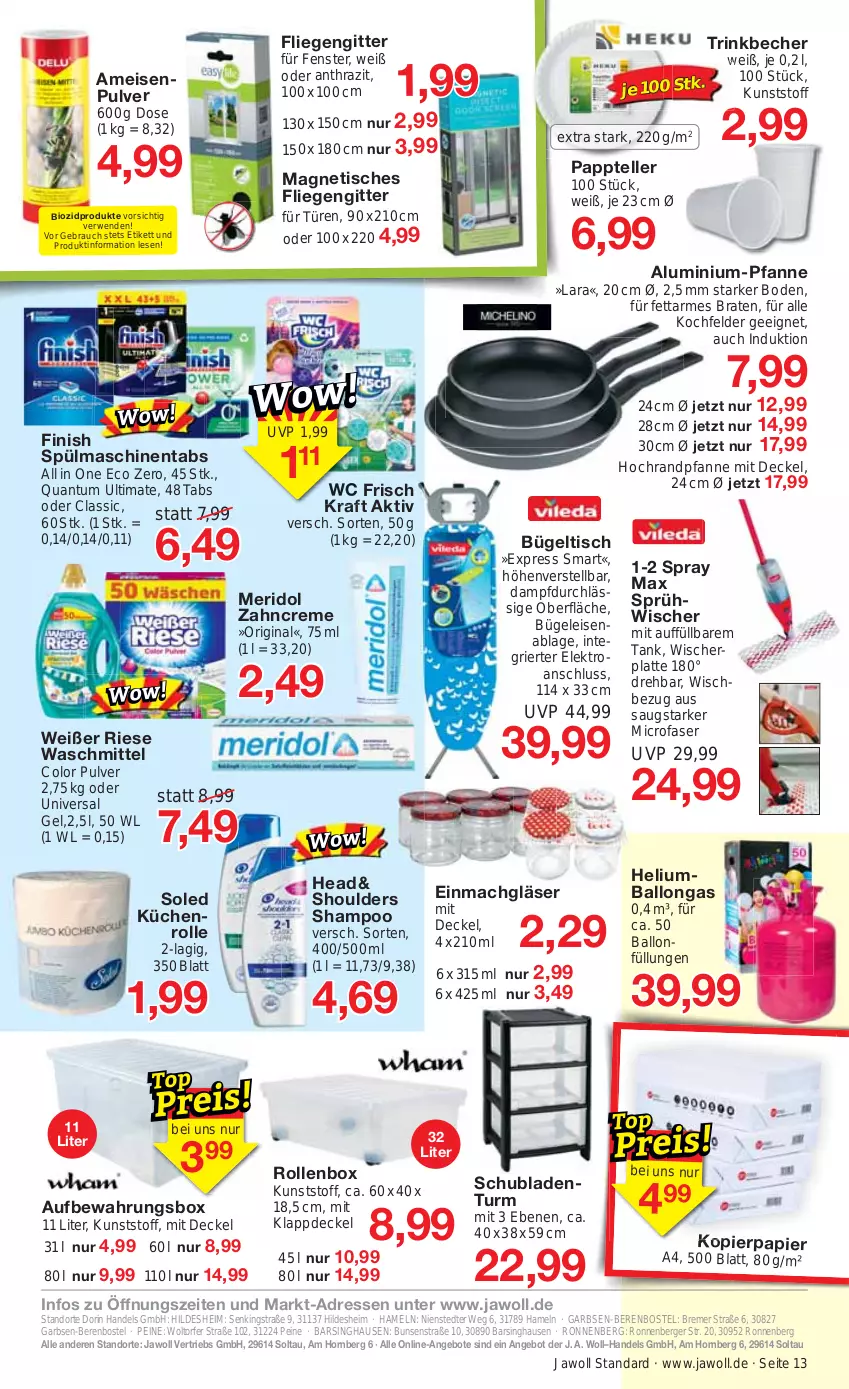 Aktueller Prospekt Jawoll - Prospekte - von 07.05 bis 13.05.2023 - strona 15 - produkty: angebot, angebote, aufbewahrungsbox, ball, Becher, Berger, bio, biozidprodukte, braten, bügel, Bügeleisen, bügeltisch, creme, decke, Deckel, eis, Elektro, elle, fenster, Finish, fliegengitter, gin, Gläser, kochfeld, kopierpapier, kraft, küche, Küchen, küchenrolle, latte, Liege, mac, meridol, papier, pfanne, Rauch, Rollenbox, schubladen, Schubladenturm, shampoo, spülmaschinen, spülmaschinentabs, teller, Ti, tisch, trinkbecher, universal gel, waschmittel, wc frisch, WC Frisch Kraft Aktiv, zahncreme