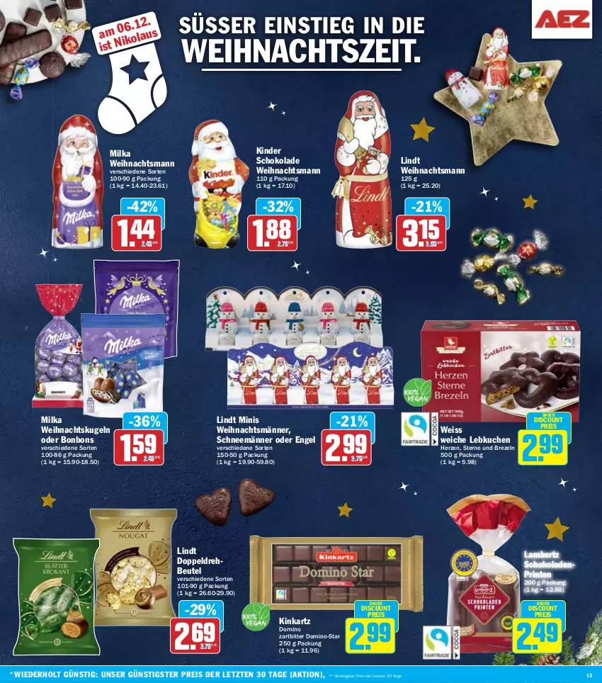 Aktueller Prospekt Aez - Prospekte - von 02.12 bis 07.12.2024 - strona 13 - produkty: Amber, auer, beutel, bonbons, brezel, Brezeln, discount, eis, Engel, Kinder, kinder schokolade, kuchen, Kugel, lambertz, Lebkuchen, lindt, milka, reis, schoko, schokolade, schokoladen, Ti, Weihnachtskugeln, ZTE