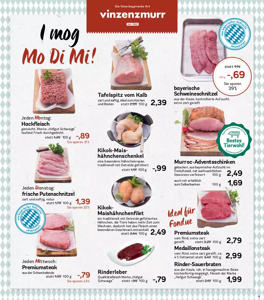 Aktueller Prospekt Aez - Prospekte - von 02.12 bis 07.12.2024 - strona 5 - produkty: auer, braten, eis, fleisch, Fondue, geback, gewürz, hähnchenschenkel, henkel, hofgut, küche, Küchen, Laufen, mac, mais, medaillons, natur, pute, putenschnitzel, rind, rinder, Rinderleber, saft, schenkel, schinken, schnitzel, schwein, schweine, schweineschnitzel, steak, tafelspitz, Ti, Tiere, trolli, wein, weine, WICK