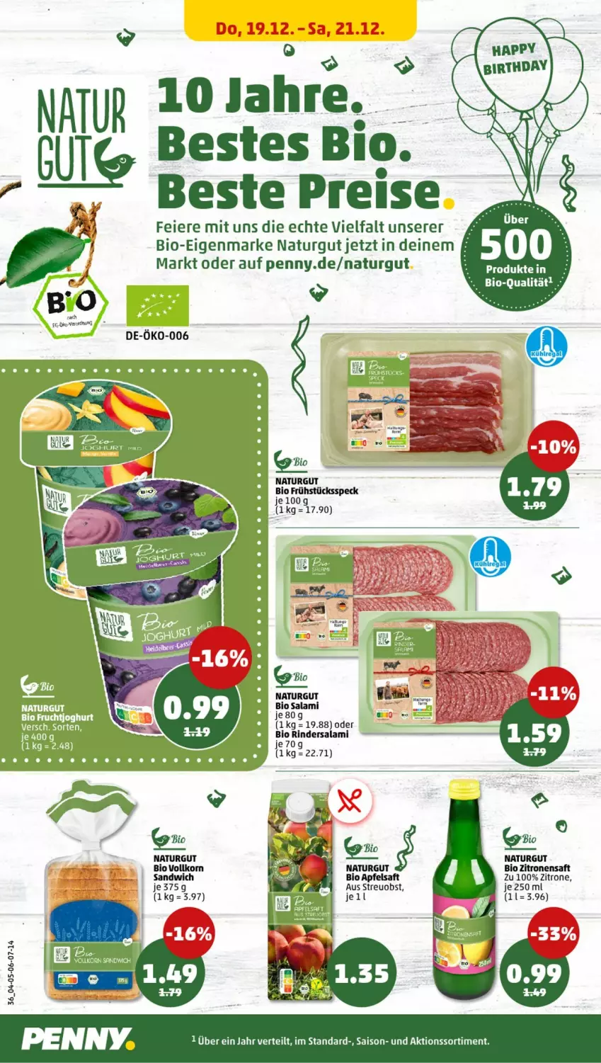 Aktueller Prospekt Penny - Prospekte - von 16.12 bis 21.12.2024 - strona 36 - produkty: apfel, apfelsaft, bio, eier, eis, frucht, fruchtjoghurt, Frühstücksspeck, joghur, joghurt, korn, natur, obst, reis, rind, rinder, Rindersalami, saft, salami, sandwich, Speck, zitrone, zitronen, zitronensaft