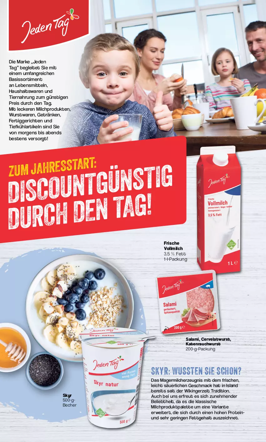 Aktueller Prospekt Famila - Prospekte - von 02.01 bis 06.01.2024 - strona 4 - produkty: Becher, eis, fertiggericht, fertiggerichte, Germ, getränk, getränke, HP, lebensmittel, mac, milch, Palette, Rauch, reis, Ria, ring, rwe, salami, Skyr, Ti, tiernahrung, vollmilch, wurst