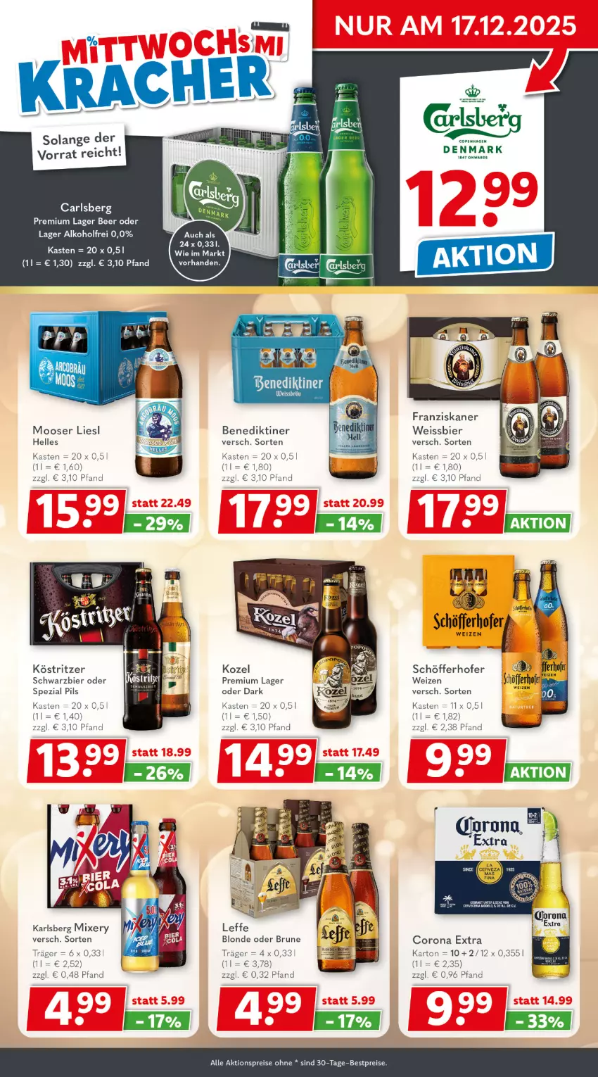 Aktueller Prospekt Getraenkeland - von 07.12 bis 19.12.2025 - strona 3 - produkty: aktionspreis, alkohol, Benediktiner, bestpreis, bestpreise, bier, carlsberg, corona, corona extra, eis, elle, franziskaner, karlsberg, karlsberg mixery, köstritzer, Kozel, Mixer, mixery, pils, reis, schöfferhofer, Spezi, tee, Ti, weissbier