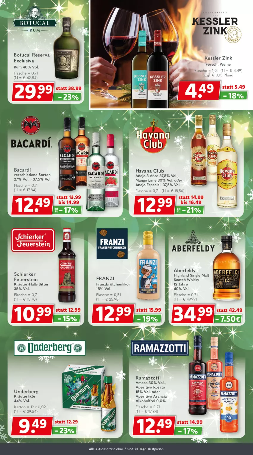 Aktueller Prospekt Getraenkeland - von 07.12 bis 19.12.2025 - strona 9 - produkty: aktionspreis, alkohol, amaro, aperitivo rosato, bacardi, bestpreis, bestpreise, brötchen, dornfelder, eis, flasche, Havana Club, kräuter, kräuterlikör, likör, mango, rama, ramazzott, ramazzotti, reis, rosato, rum, scotch, scotch whisky, single malt, Ti, tuc, underberg, wein, weine, whisky, zott
