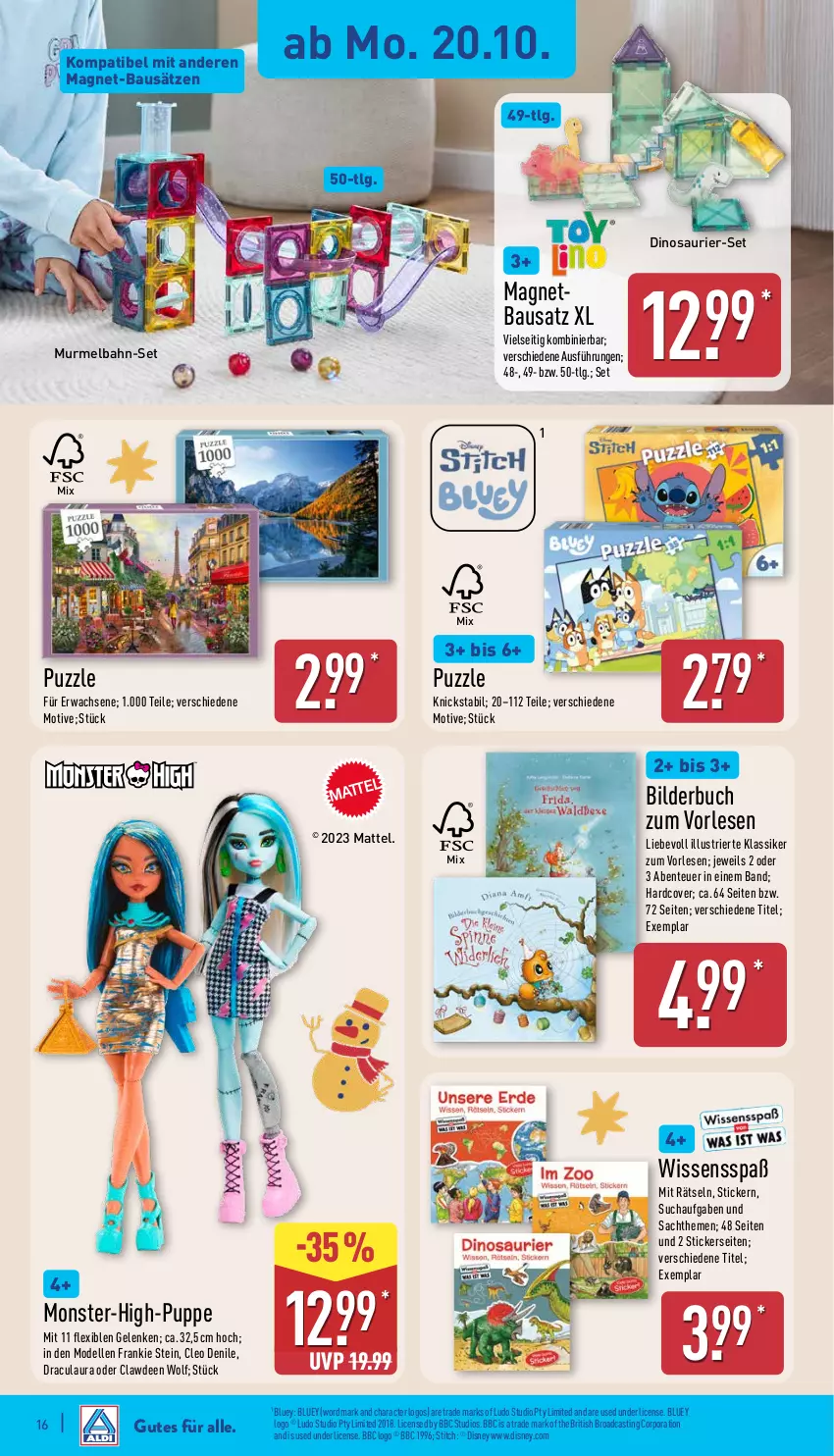 Aktueller Prospekt Aldi Nord - Von Montag - von 20.10 bis 25.10.2025 - strona 16 - produkty: asti, Bau, buch, dell, disney, elle, ente, LG, Mattel, Mode, monster, Puppe, Puzzle, sac, Ti