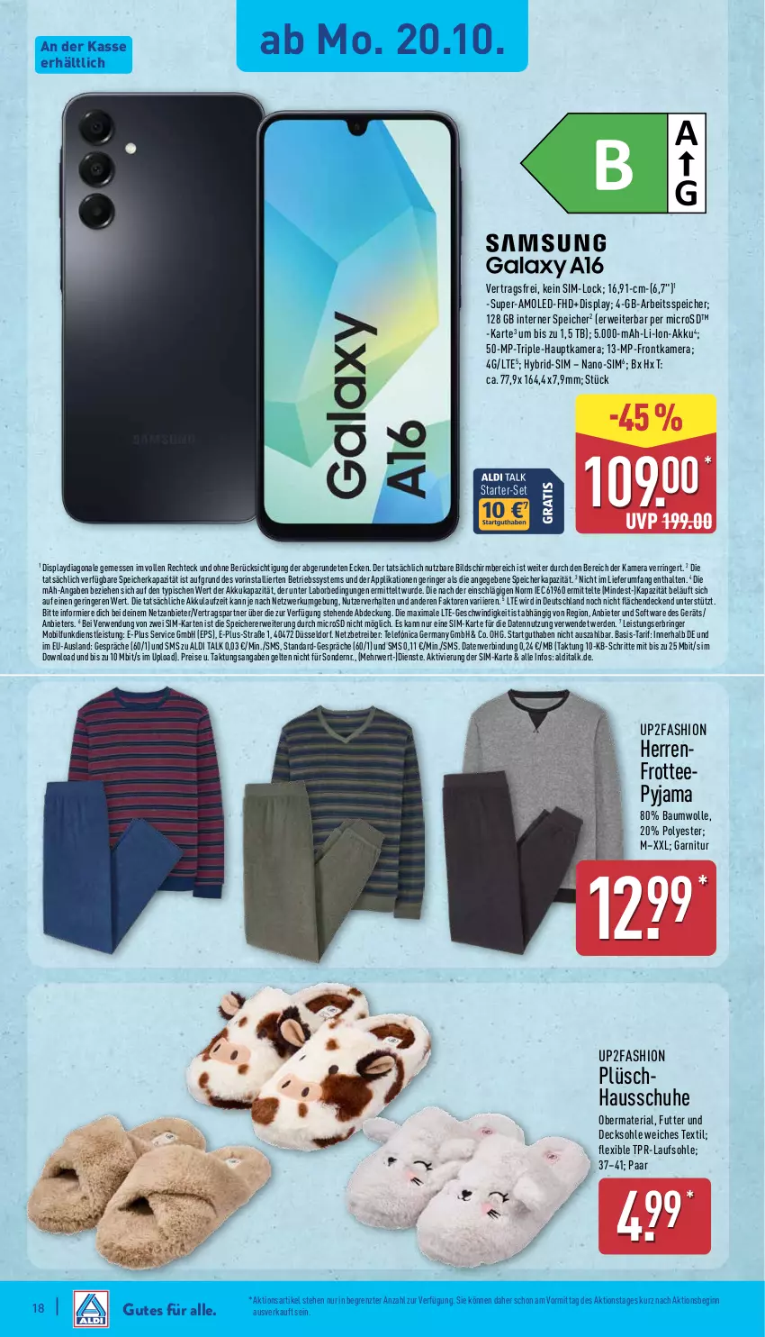 Aktueller Prospekt Aldi Nord - Von Montag - von 20.10 bis 25.10.2025 - strona 18 - produkty: akku, aldi, aldi talk, Bau, baumwolle, Betriebssystem, decke, decksohle, eis, erde, frontkamera, Frotteepyjama, garnitur, Germ, gin, hauptkamera, Hausschuhe, kamera, li-ion-akku, microsd, Plüsch, Pyjama, reis, Ria, ring, rum, rwe, schuhe, sim, Software, tee, Ti, up2fashion, wolle, ZTE