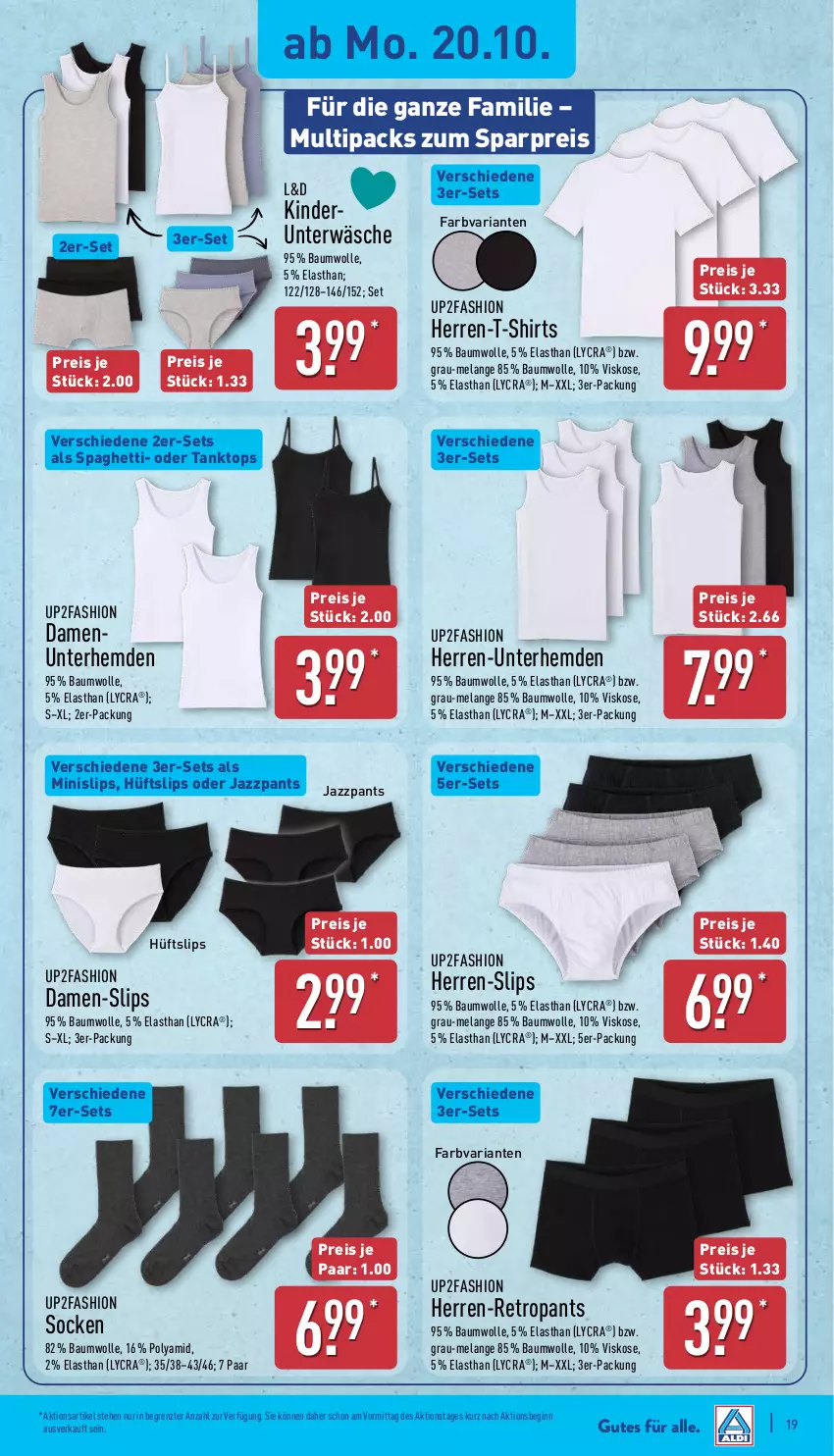 Aktueller Prospekt Aldi Nord - Von Montag - von 20.10 bis 25.10.2025 - strona 19 - produkty: Bau, baumwolle, Damen-Slip, damen-slips, eis, Elan, gin, hemd, hemden, herren-t-shirt, Kinder, Minislip, Pants, reis, Retropants, Ria, shirt, shirts, slip, slips, socken, spaghetti, T-Shirt, tanktop, Ti, Unterhemd, unterhemden, up2fashion, wolle, ZTE