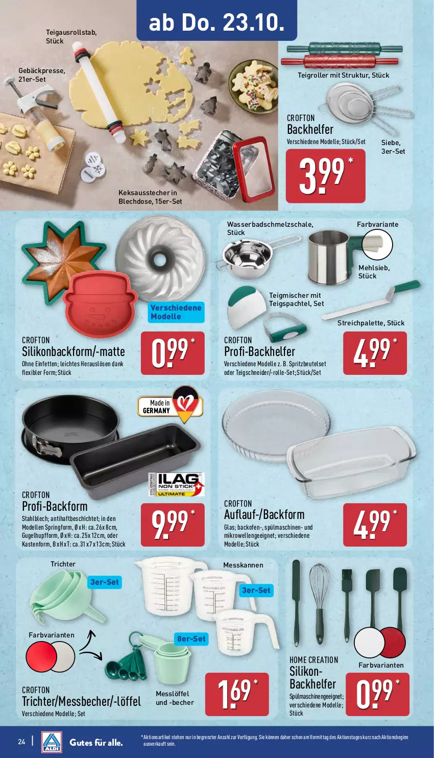 Aktueller Prospekt Aldi Nord - Von Montag - von 20.10 bis 25.10.2025 - strona 24 - produkty: Ausstecher, Backform, backofen, Bad, Becher, beutel, Crofton, dell, elle, Gebäckpresse, Germ, gin, HP, keks, Löffel, mehl, Messbecher, mikrowelle, Mode, Ofen, Palette, Ria, ring, Roller, Schal, Schale, Schmelzschale, spachtel, Springform, spülmaschinen, Teigrolle, Ti, wasser, ZTE