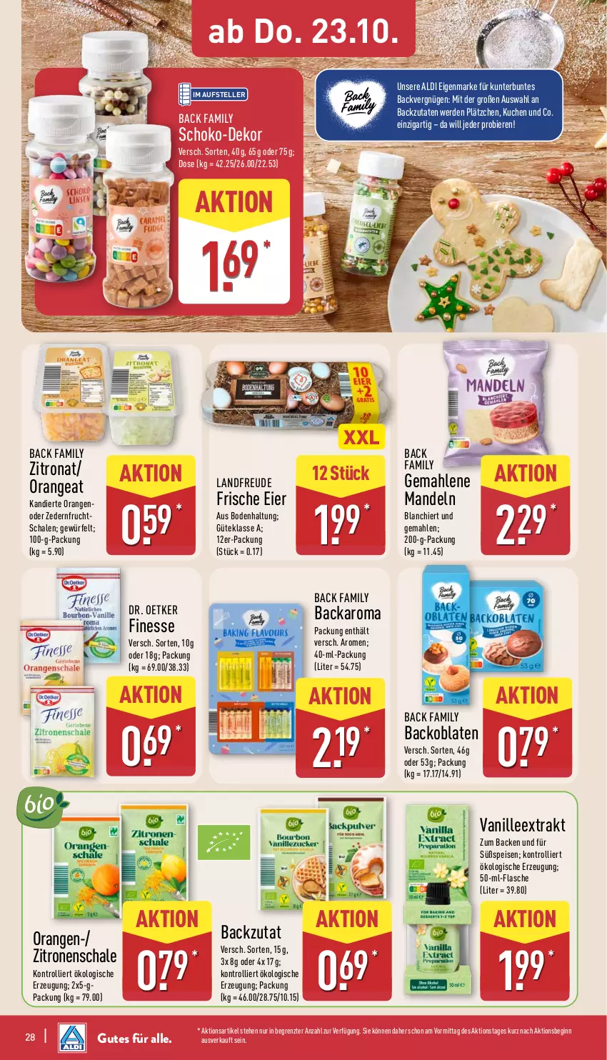 Aktueller Prospekt Aldi Nord - Von Montag - von 20.10 bis 25.10.2025 - strona 28 - produkty: aldi, bier, Biere, Dr. Oetker, eier, eis, elle, erde, finesse, flasche, frucht, gin, kuchen, Lätzche, mandel, mandeln, Oblaten, orange, orangen, Schal, Schale, schoko, teller, Ti, trolli, vanille, würfel, zitrone, zitronen, ZTE