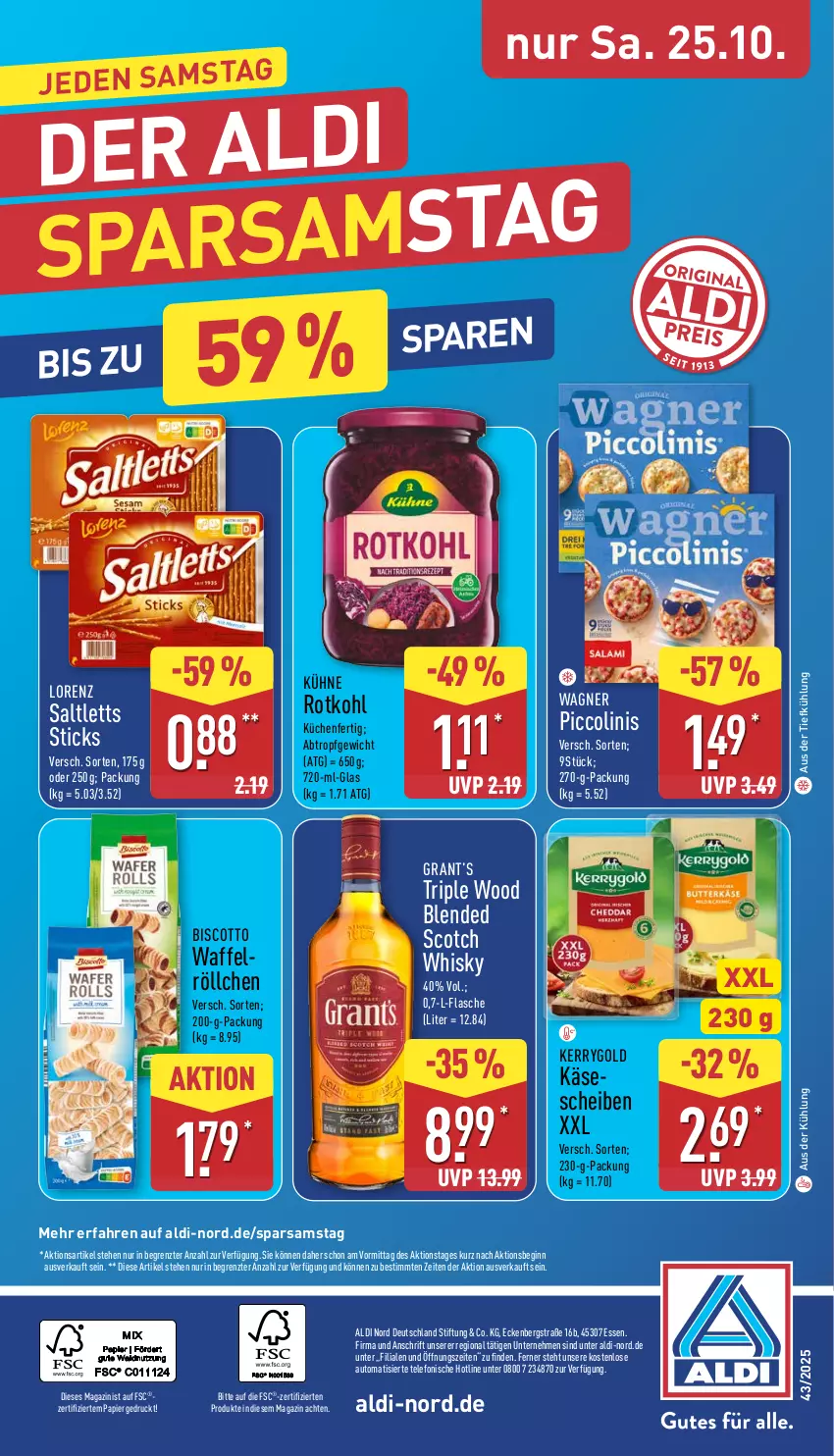 Aktueller Prospekt Aldi Nord - Von Montag - von 20.10 bis 25.10.2025 - strona 36 - produkty: aldi, aus der tiefkühlung, auto, biscotto, blended scotch, blended scotch whisky, flasche, gin, Käse, kerrygold, küche, Küchen, Kühne, lorenz, magazin, papier, piccolinis, rotkohl, saltletts, scotch, scotch whisky, telefon, Ti, wagner, whisky, ZTE