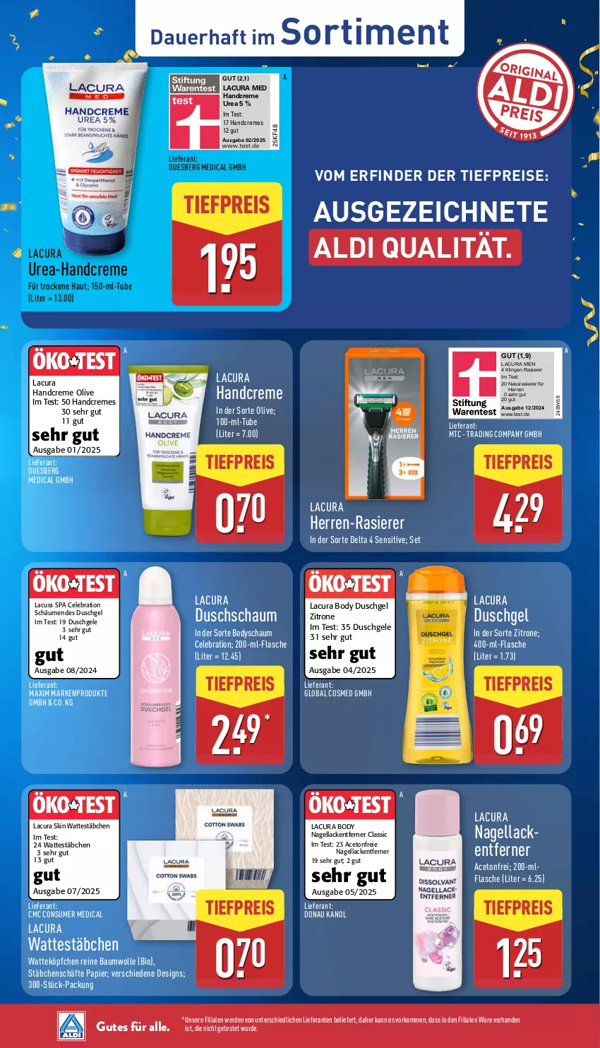 Aktueller Prospekt Aldi Nord - Von Montag - von 20.10 bis 25.10.2025 - strona 37 - produkty: aceto, aldi, auer, Bau, baumwolle, bio, body, creme, duschgel, eis, erde, flasche, handcreme, lack, Lacke, Nagellack, Nagellackentferner, olive, papier, rasierer, reine baumwolle, reis, Ti, tiefpreis, Wattestäbchen, wolle, zitrone