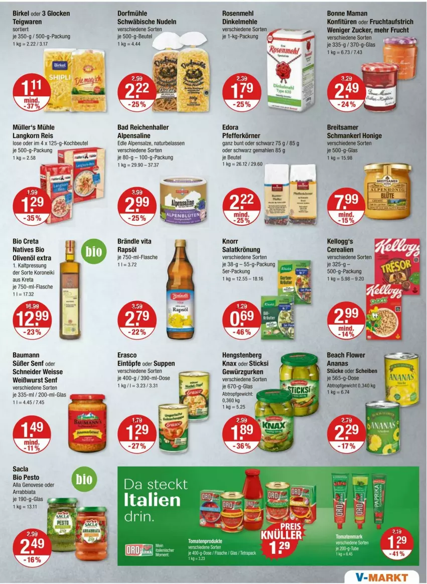 Aktueller Prospekt Vmarkt - Prospekte - von 15.02 bis 21.02.2024 - strona 7 - produkty: arrabbiata, aufstrich, Bad, Bau, beutel, bio, birkel, bonne maman, Brei, cerealien, dinkelmehl, eintöpfe, eis, erasco, flasche, frucht, fruchtaufstrich, genovese, gewürz, Gewürzgurke, gewürzgurken, gurke, gurken, hengstenberg, honig, kellogg's, knorr, kochbeutel, konfitüre, konfitüren, korn, mam, mehl, Müller, natur, nudel, nudeln, olive, oliven, olivenöl, olivenöl extra, pesto, pfeffer, rapsöl, reis, rosen, Rosenmehl, sac, salat, salatkrönung, salz, senf, suppe, suppen, teigwaren, Ti, vita, Weißwurst, wurst, zucker