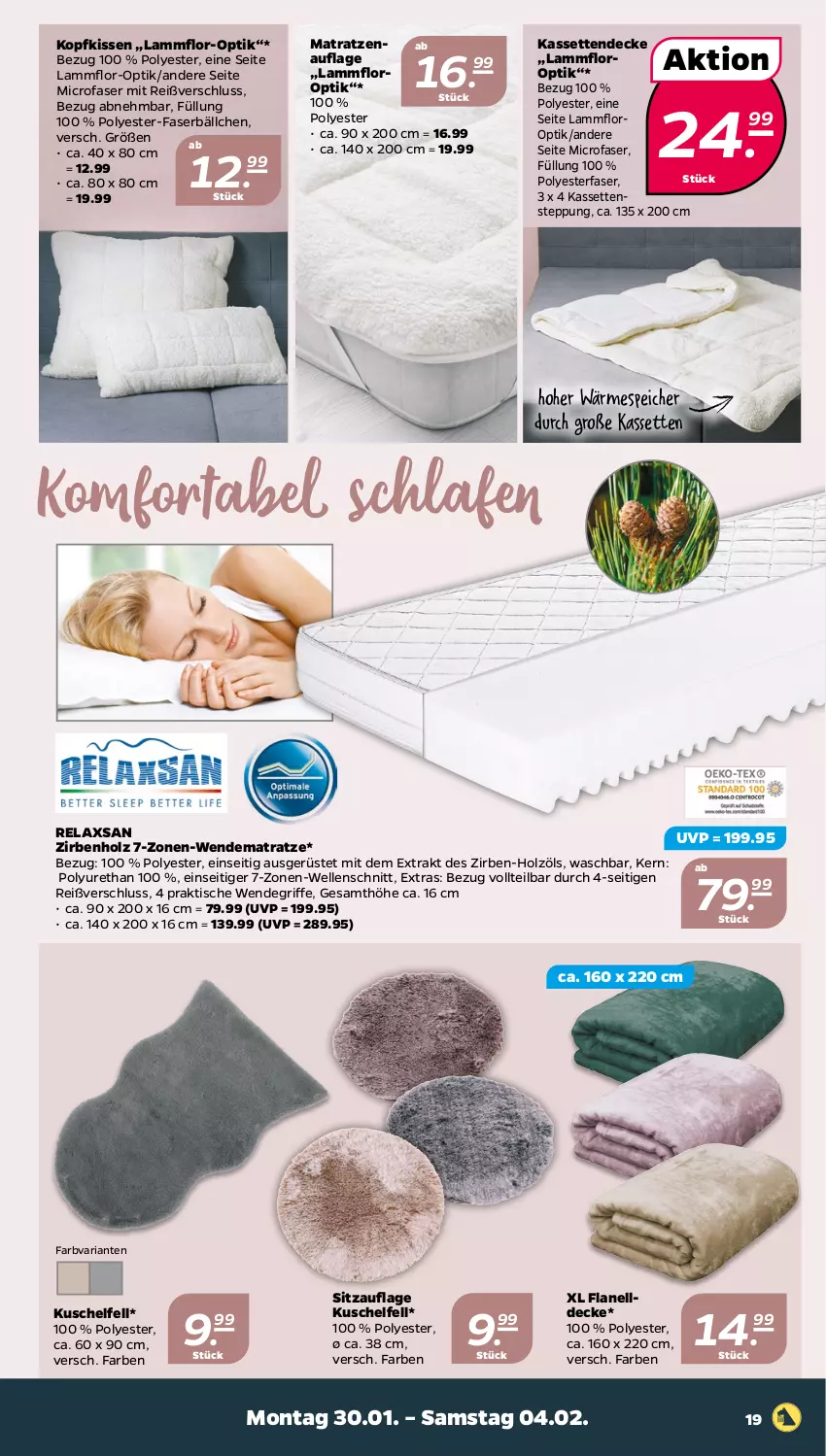 Aktueller Prospekt Netto - Woche 5 - von 30.01 bis 04.02.2023 - strona 19 - produkty: decke, elle, Holz, Kassettendecke, kissen, kopfkissen, lamm, matratze, matratzen, matratzenauflage, rel, Ria, Sitzauflage, Ti, tisch, wendematratze