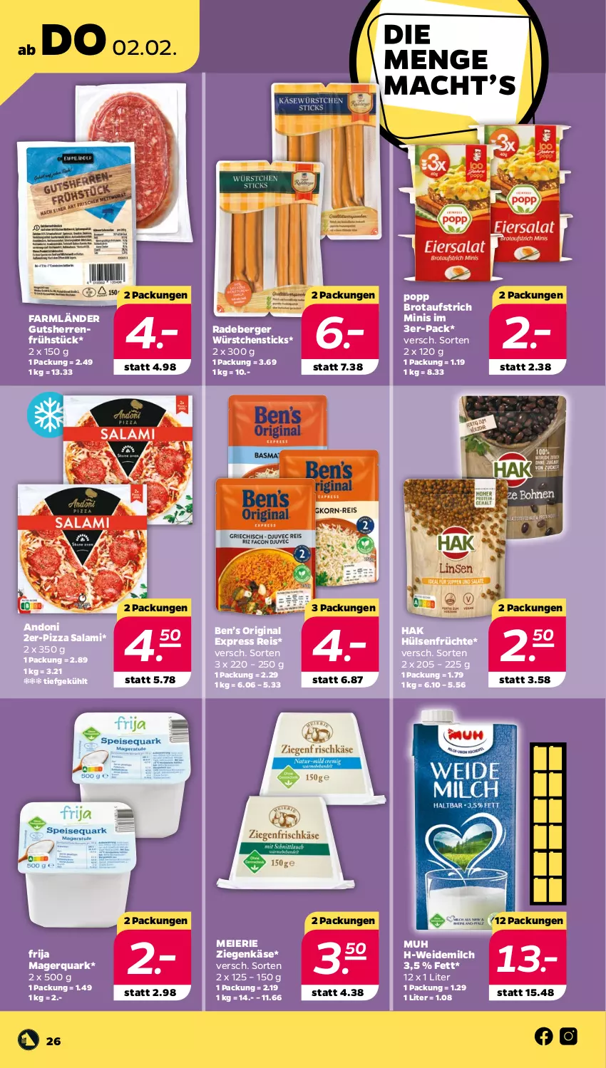 Aktueller Prospekt Netto - Woche 5 - von 30.01 bis 04.02.2023 - strona 26 - produkty: aufstrich, Ben’s Original, Berger, brot, brotaufstrich, eier, eis, früchte, gin, hülsenfrüchte, Käse, milch, pizza, Popp, quark, radeberger, reis, salami, senf, Ti, weidemilch, würstchen, ziegenkäse