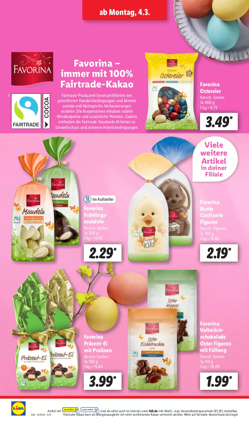 Aktueller Prospekt Lidl - Aktionsprospekt - von 04.03 bis 09.03.2024 - strona 10 - produkty: eier, eis, elle, erde, kakao, mandel, mandeln, milch, ndk, pralinen, reis, Schal, Schale, schoko, schokolade, teller, Ti, Tiere, vollmilch