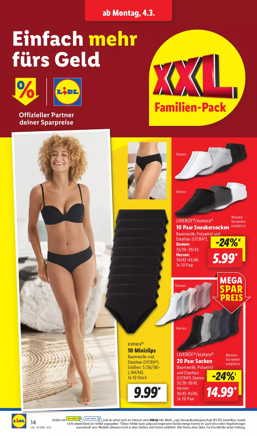 Aktueller Prospekt Lidl - Aktionsprospekt - von 04.03 bis 09.03.2024 - strona 18 - produkty: angebot, Bau, baumwolle, dell, eis, elle, esmara, livergy, Minislip, Mode, ndk, reis, Ria, Schal, Schale, slip, slips, sneaker, sneakersocken, socken, Ti, wolle, ZTE