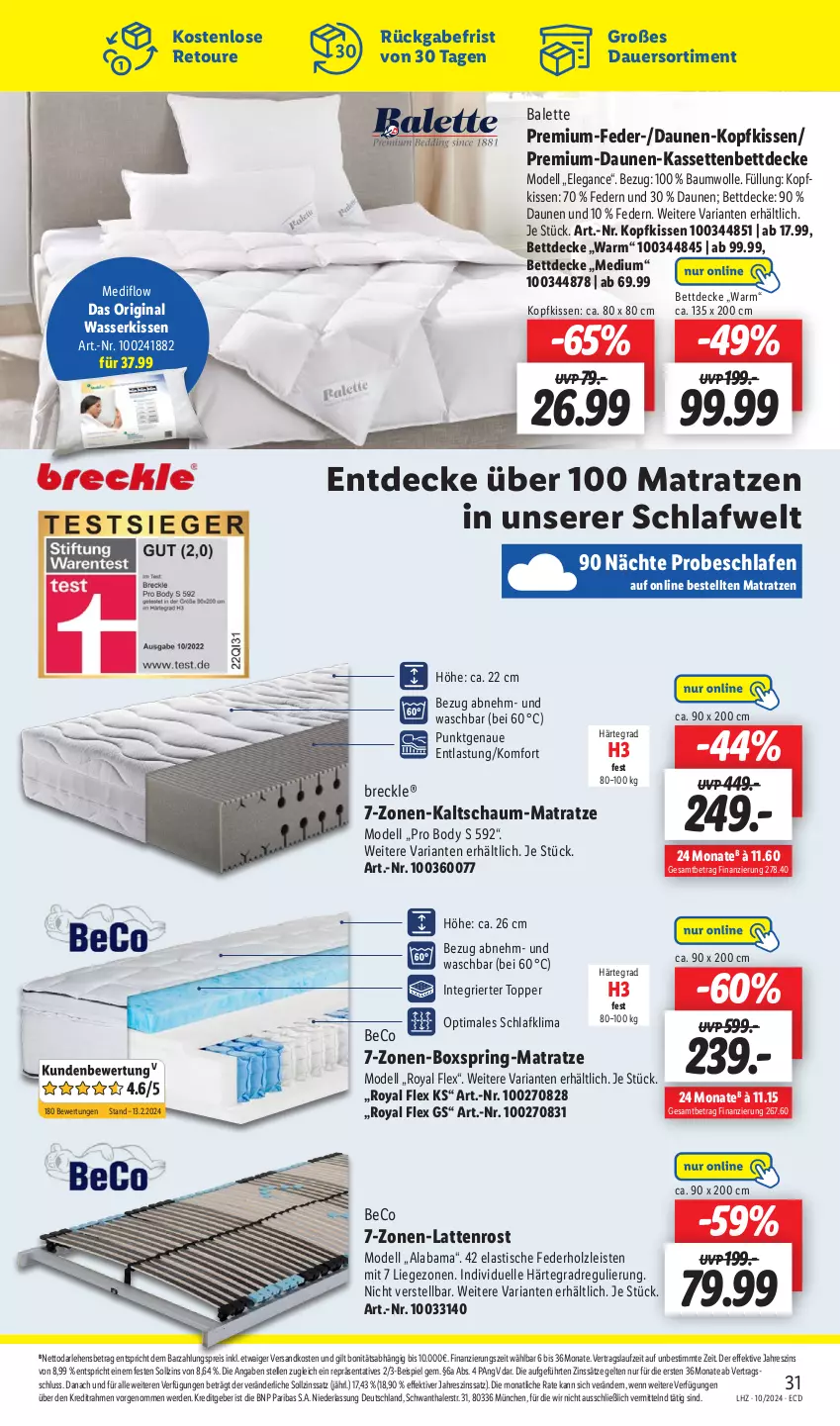 Aktueller Prospekt Lidl - Aktionsprospekt - von 04.03 bis 09.03.2024 - strona 41 - produkty: asti, auer, Bau, baumwolle, beco, bett, body, decke, dell, eis, elle, erde, gin, Holz, kaltschaum-matratze, kissen, kopfkissen, latte, lattenrost, Liege, matratze, matratzen, Mode, ndk, reis, Ria, ring, Ti, tisch, topper, wasser, wolle