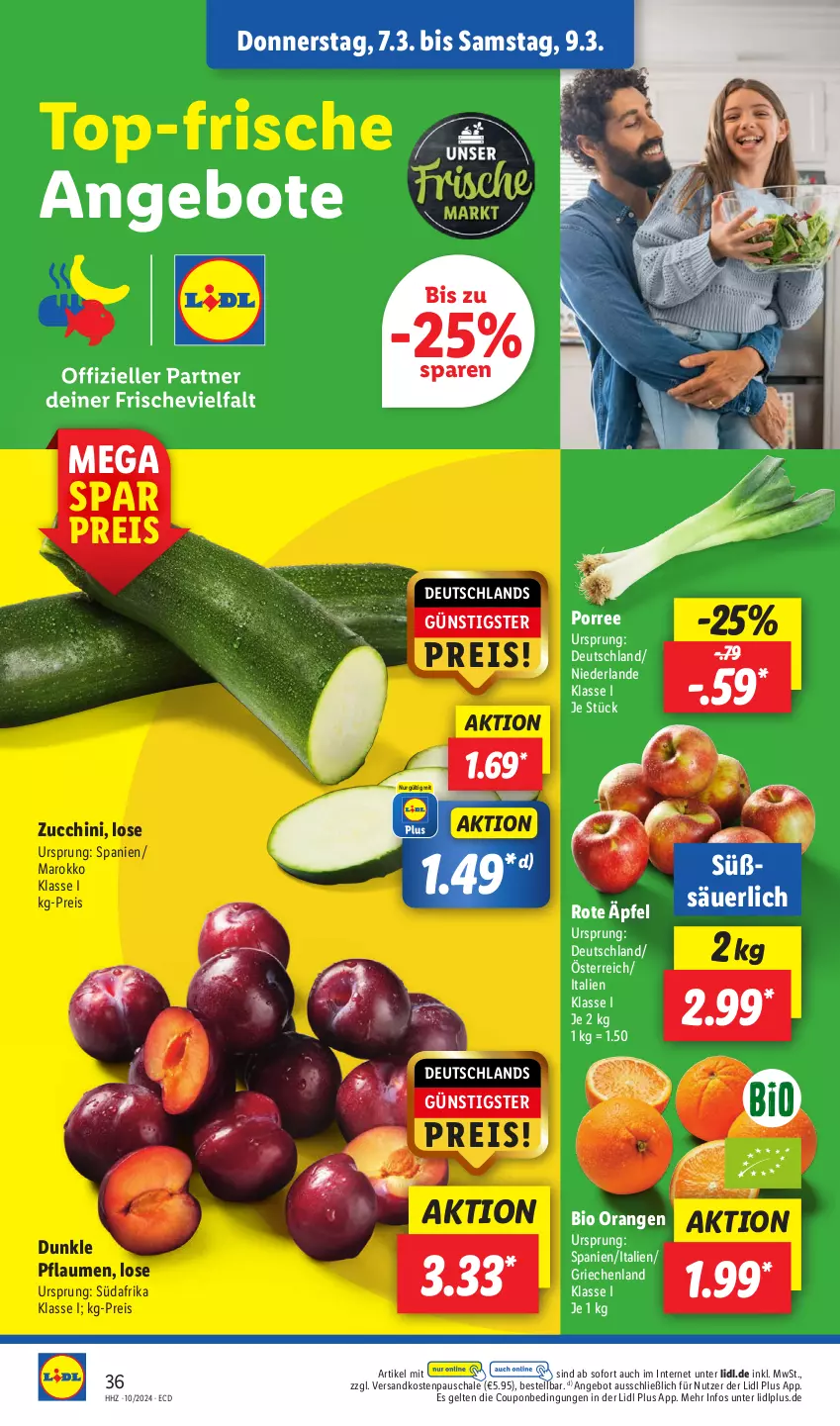 Aktueller Prospekt Lidl - Aktionsprospekt - von 04.03 bis 09.03.2024 - strona 46 - produkty: angebot, angebote, bio, coupon, eis, ndk, orange, orangen, pflaume, pflaumen, reis, Schal, Schale, Ti, zucchini