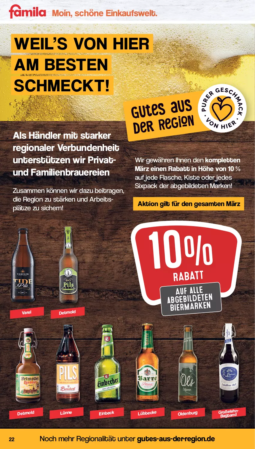 Aktueller Prospekt Famila - Prospekte - von 14.03 bis 19.03.2022 - strona 22 - produkty: auer, bier, flasche, rel, Ti