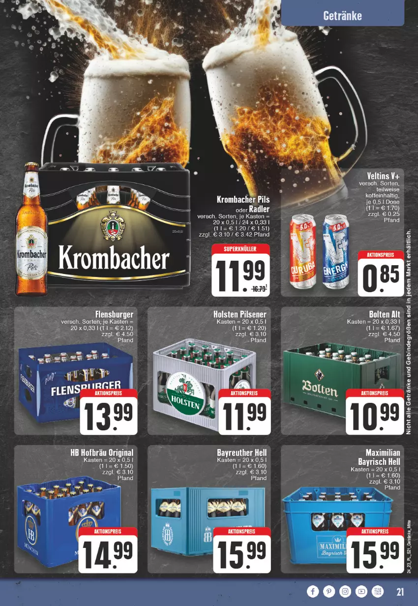 Aktueller Prospekt E Center - Angebote der Woche - von 12.06 bis 17.06.2023 - strona 21 - produkty: eis, getränk, getränke, gin, holsten, holsten pilsener, krombache, krombacher, krombacher pils, oder radler, pils, pilsener, radler, tee, Ti, veltins