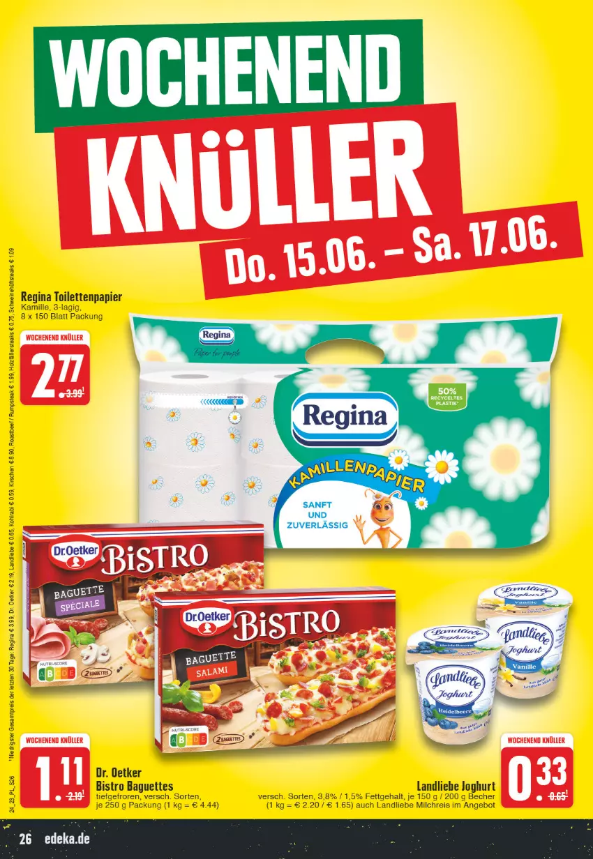 Aktueller Prospekt E Center - Angebote der Woche - von 12.06 bis 17.06.2023 - strona 26 - produkty: angebot, baguette, baguettes, Becher, beef, Bistro Baguette, deka, Dr. Oetker, eis, gin, Holz, joghur, joghurt, Kamill, kamille, kirsch, kirsche, kirschen, kohlrabi, landliebe, landliebe joghurt, milch, milchreis, papier, reis, roastbeef, rum, rumpsteak, steak, steaks, Ti, toilettenpapier, wein, weine, ZTE