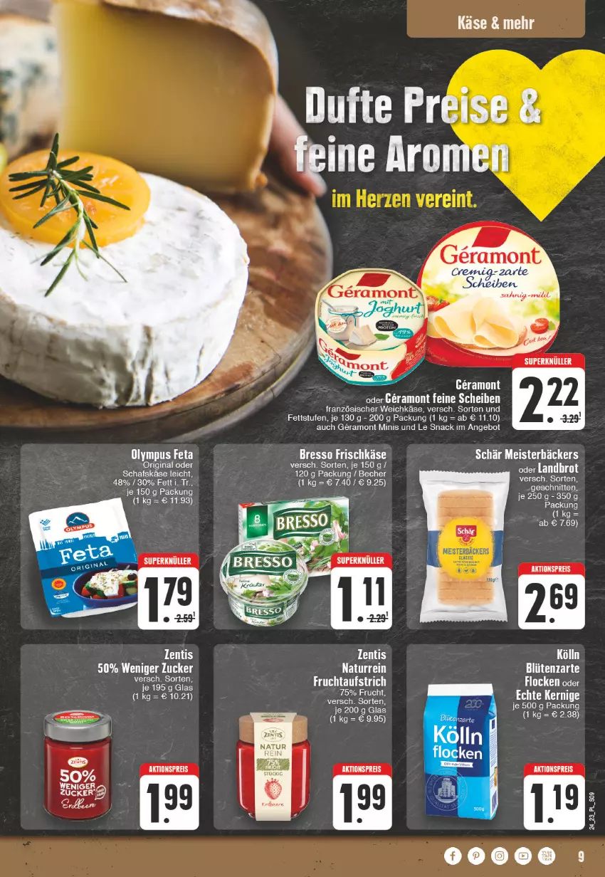 Aktueller Prospekt E Center - Angebote der Woche - von 12.06 bis 17.06.2023 - strona 9 - produkty: aktionspreis, angebot, aufstrich, Becher, beere, Blüte, bresso, eis, erdbeere, feta, französischer weichkäse, frischkäse, frucht, fruchtaufstrich, gin, Käse, kölln, Meister, natur, reis, schafskäse, schnitten, snack, Ti, weichkäse, zentis