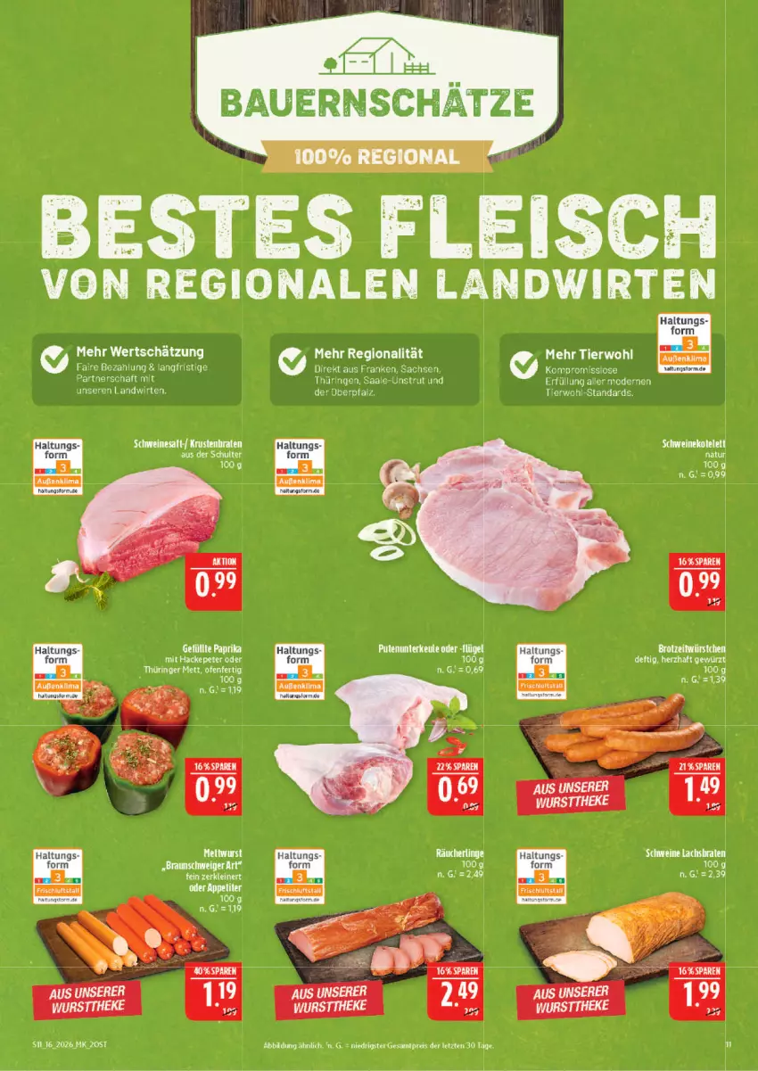 Aktueller Prospekt Marktkauf - Prospekt - von 12.04 bis 18.04.2026 - strona 11 - produkty: auer, Bau, Bauer, braten, braun, eis, fleisch, kotelett, lachs, Lachsbraten, Mode, natur, Räucherling, reis, rel, sac, schwein, schweine, schweinekotelett, Ti, wein, weine, ZTE