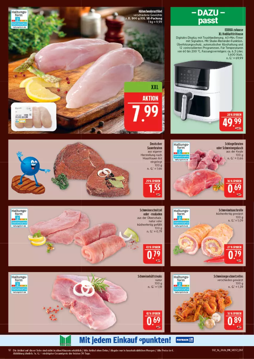 Aktueller Prospekt Marktkauf - Prospekt - von 12.04 bis 18.04.2026 - strona 12 - produkty: auer, auto, braten, deka, eis, geschnetzeltes, gewürz, gulasch, hüftsteak, hüftsteaks, küche, Küchen, natur, reis, rouladen, Schal, Schale, schnitzel, schwein, schweine, schweinegulasch, schweineschnitzel, shake, Signal, steak, steaks, Ti, timer, tisch, überhitzungsschutz, wein, weine, Zelt, ZTE