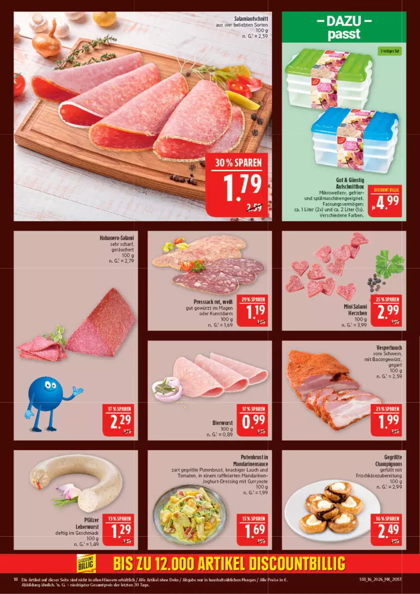 Aktueller Prospekt Marktkauf - Prospekt - von 12.04 bis 18.04.2026 - strona 18 - produkty: aufschnitt, bacon, bier, champignon, champignons, curry, dressing, eis, elle, frischkäse, frischkäsezubereitung, gewürz, grill, joghur, joghurt, Käse, leberwurst, mac, mandarine, mandarinen, mikrowelle, nero, presssack, pute, putenbrust, reis, sac, salami, sauce, schwein, spülmaschinen, Ti, tomate, tomaten, wein, wurst, ZTE